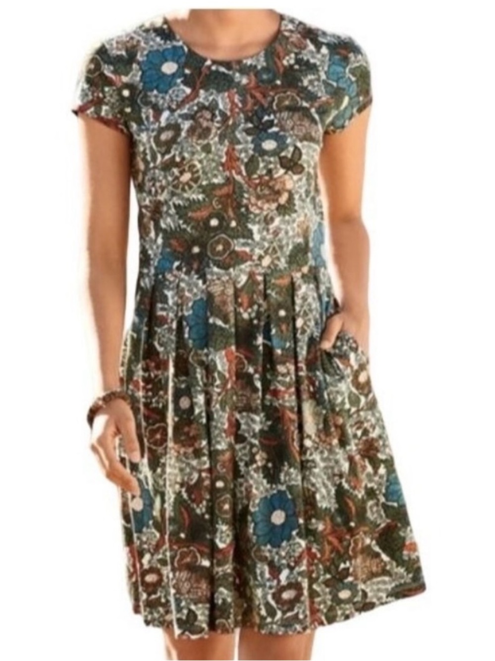 Peruvian Connection Wanderlust Teal, Rust and Cream Midi Dress Size Medium
